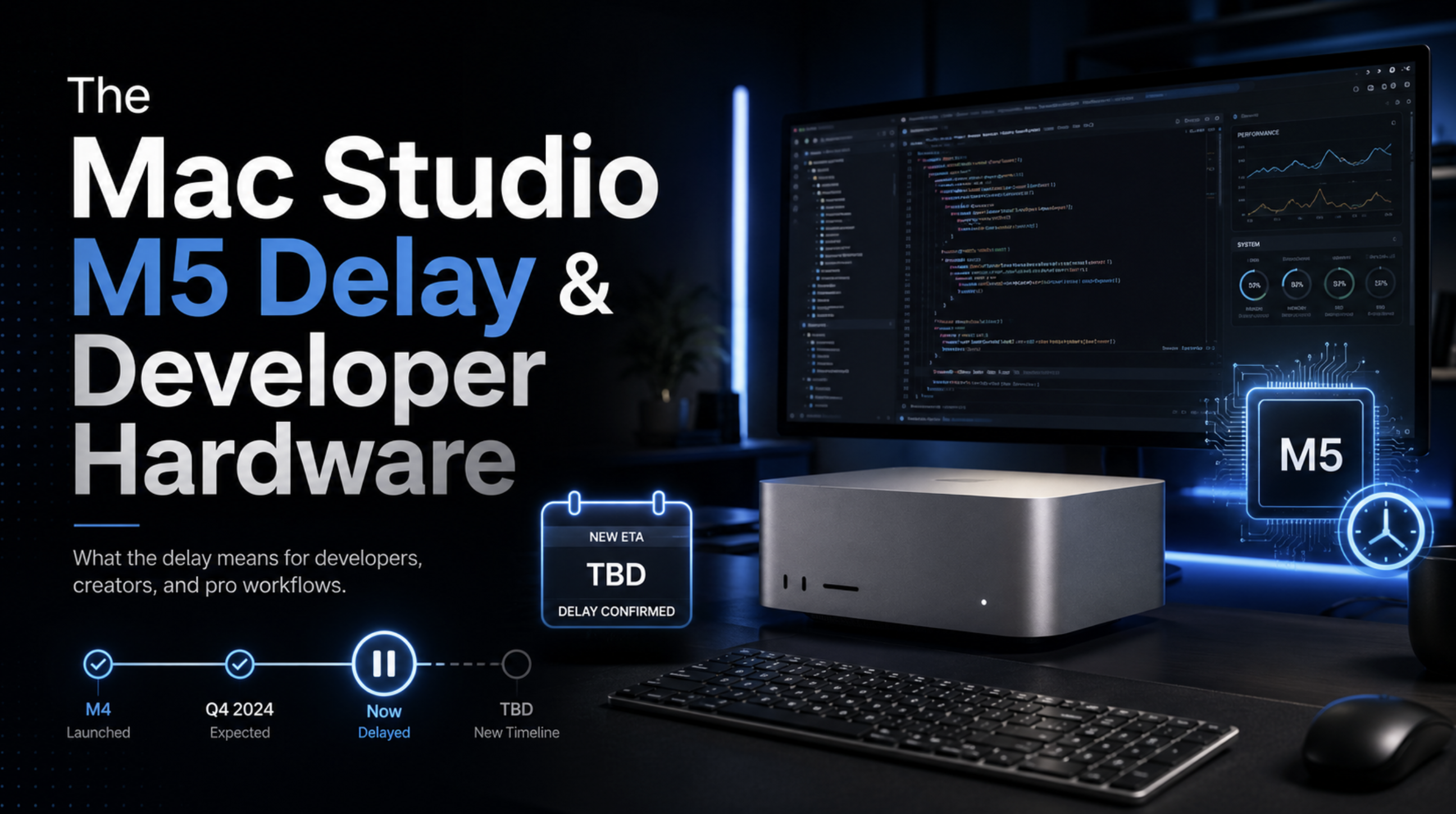 Mac Studio M5 delay and developer hardware illustration